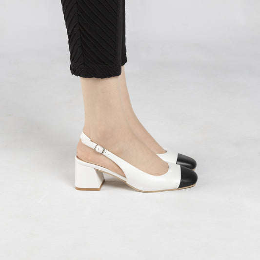 Escarpin A Talon Carré - Blanc & Noir / AS17