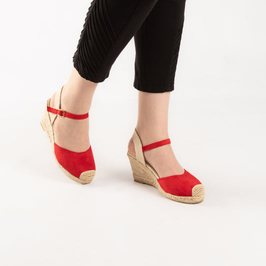 Sandale A Talon Compensé - Rouge / AS73