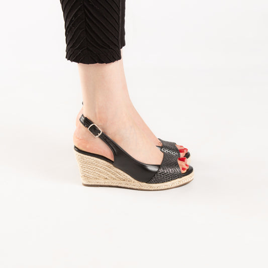 Sandale A Talon Compensé - Noir / AS75