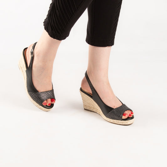 Sandale A Talon Compensé - Noir / AS75