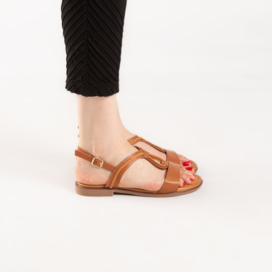 Sandale - simili cuir - camel / ref : AS84