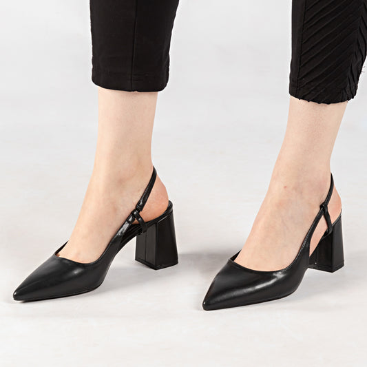Escarpin à talon carré - noir / ref : AS31