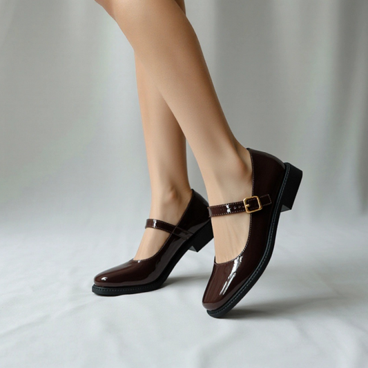 Mary jane a ceinture - vernis - Brown / AS123