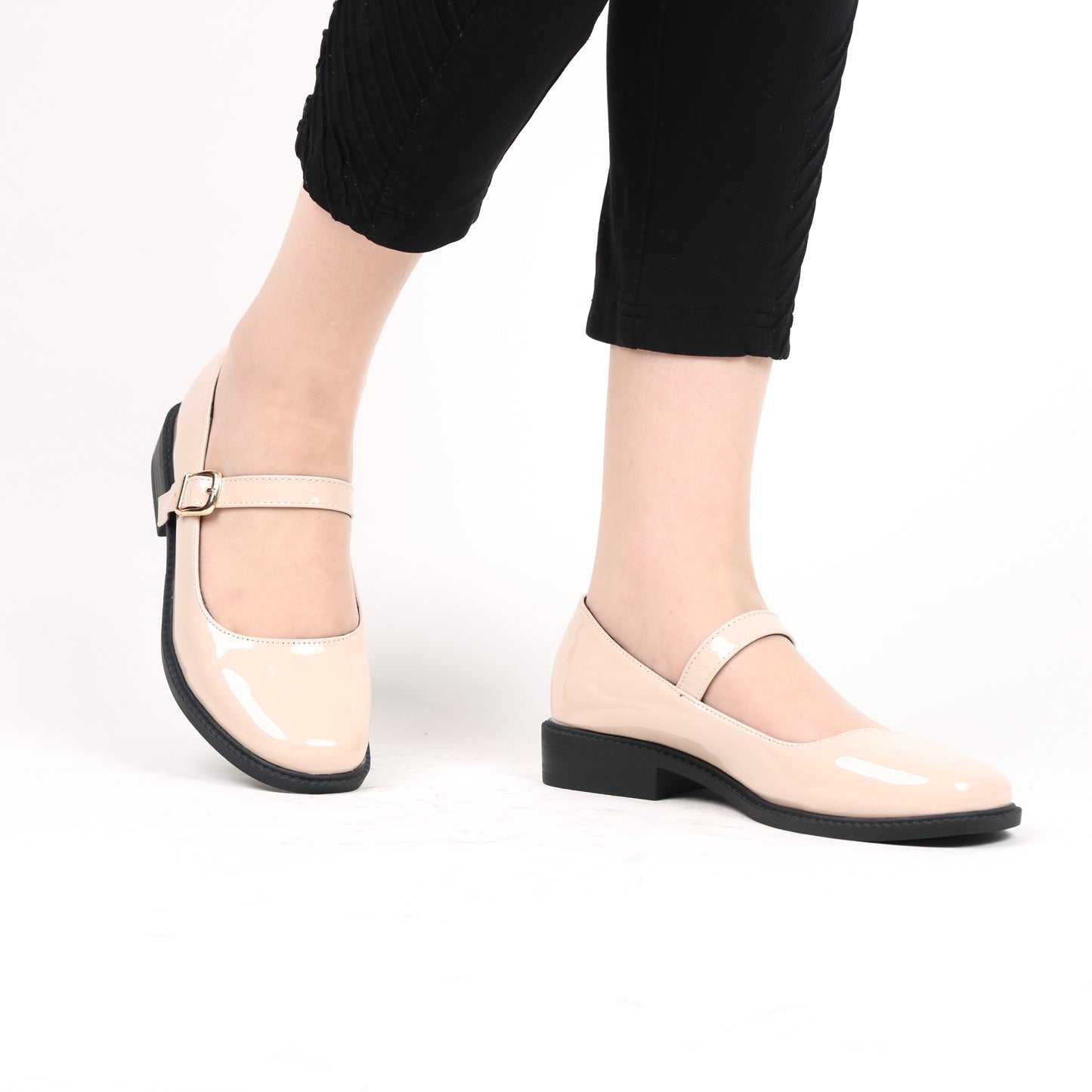 Mary jane à ceinture - vernis - beige / AS124