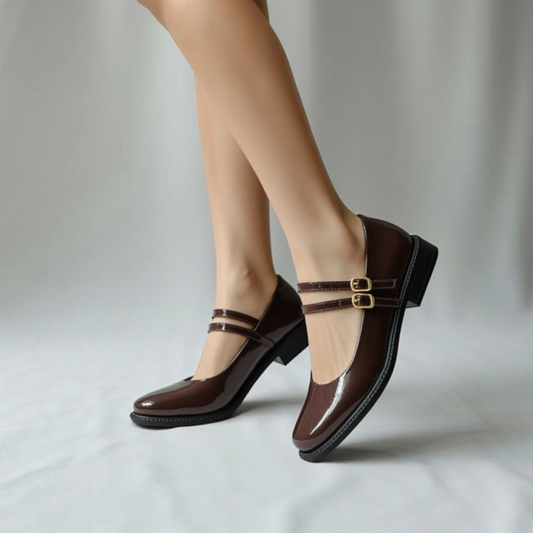 Mary jane a ceinture - vernis - Brown / AS125