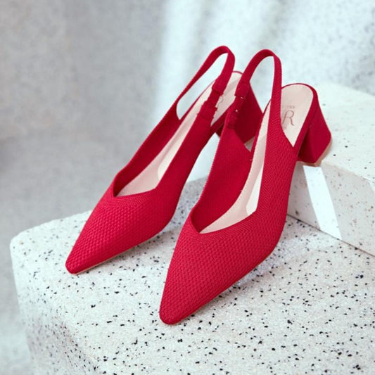 Escarpin À Talon Carré - Rouge / AS106