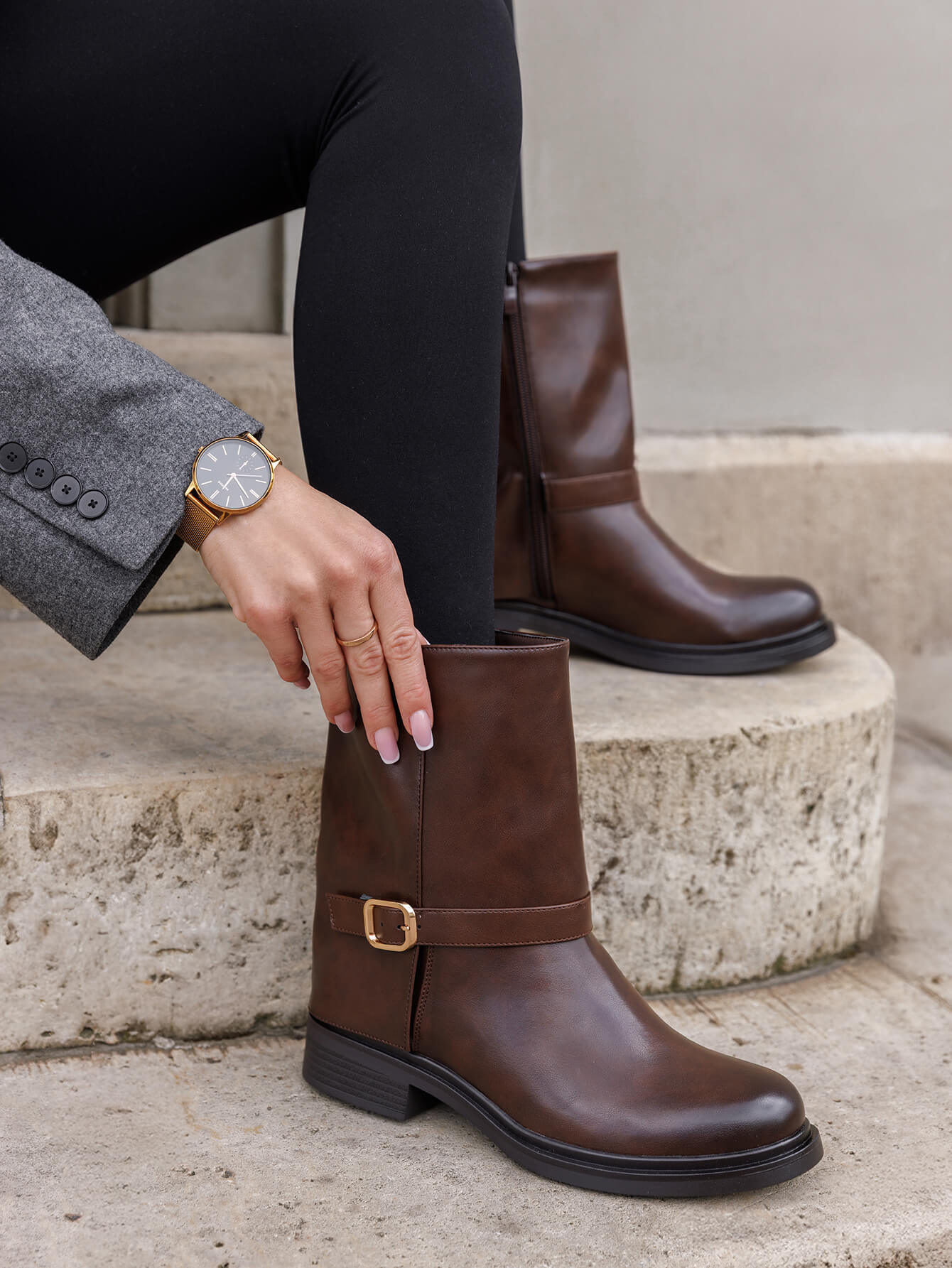 Bottine - simili cuir - brown / ref : AS196