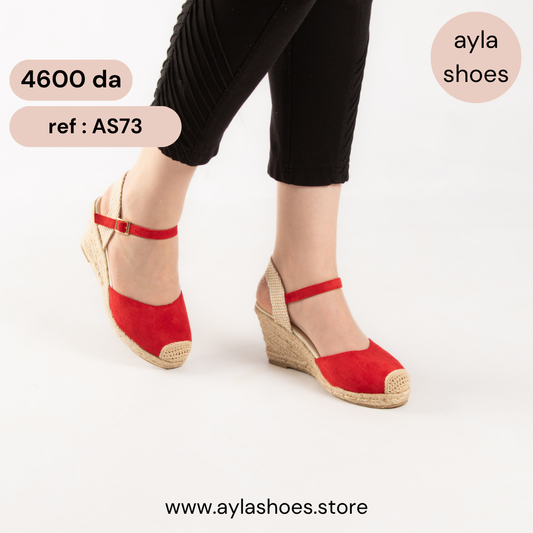 Sandale A Talon Compensé - Rouge / AS73