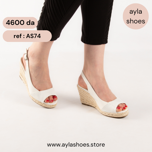 Sandale A Talon Compensé - Blanc / AS74