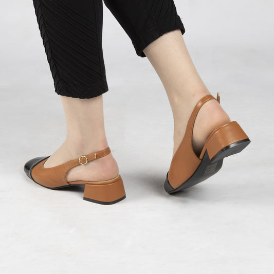 Escarpin à talon carré - camel / ref : AS13