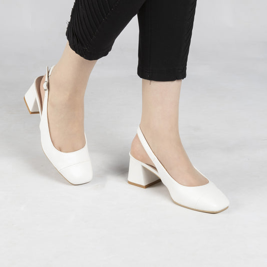 Escarpin A Talon Carré - Blanc / AS16