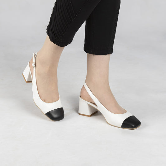 Escarpin A Talon Carré - Blanc & Noir / AS17