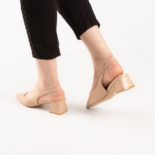 Escarpin à talon carré - nude / ref : AS23