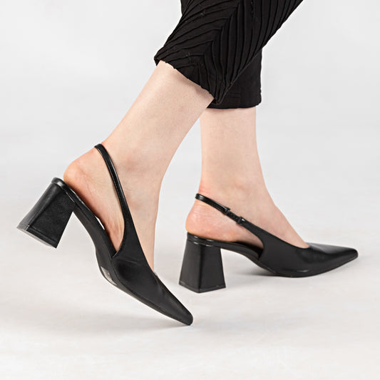 Escarpin à talon carré - noir / ref : AS37