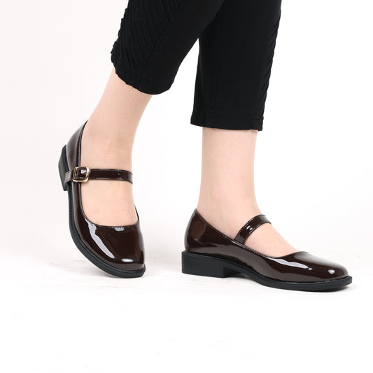 Mary jane à ceinture - vernis - brown / AS123