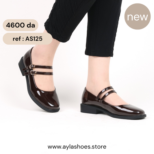 Mary jane à double ceintures - vernis - brown / AS125