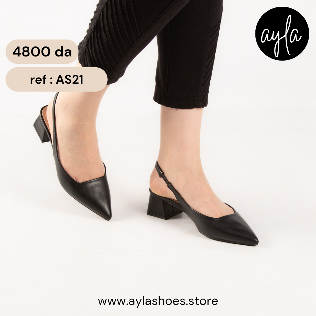 Escarpin à talon carré - noir / ref : AS21