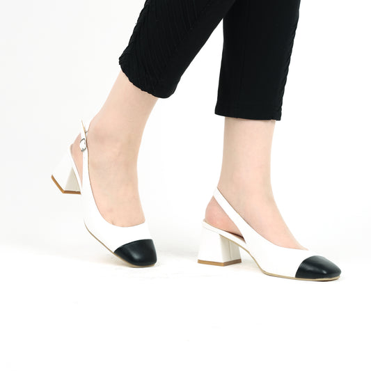 Escarpin A Talon Carré - Blanc & Noir / AS17