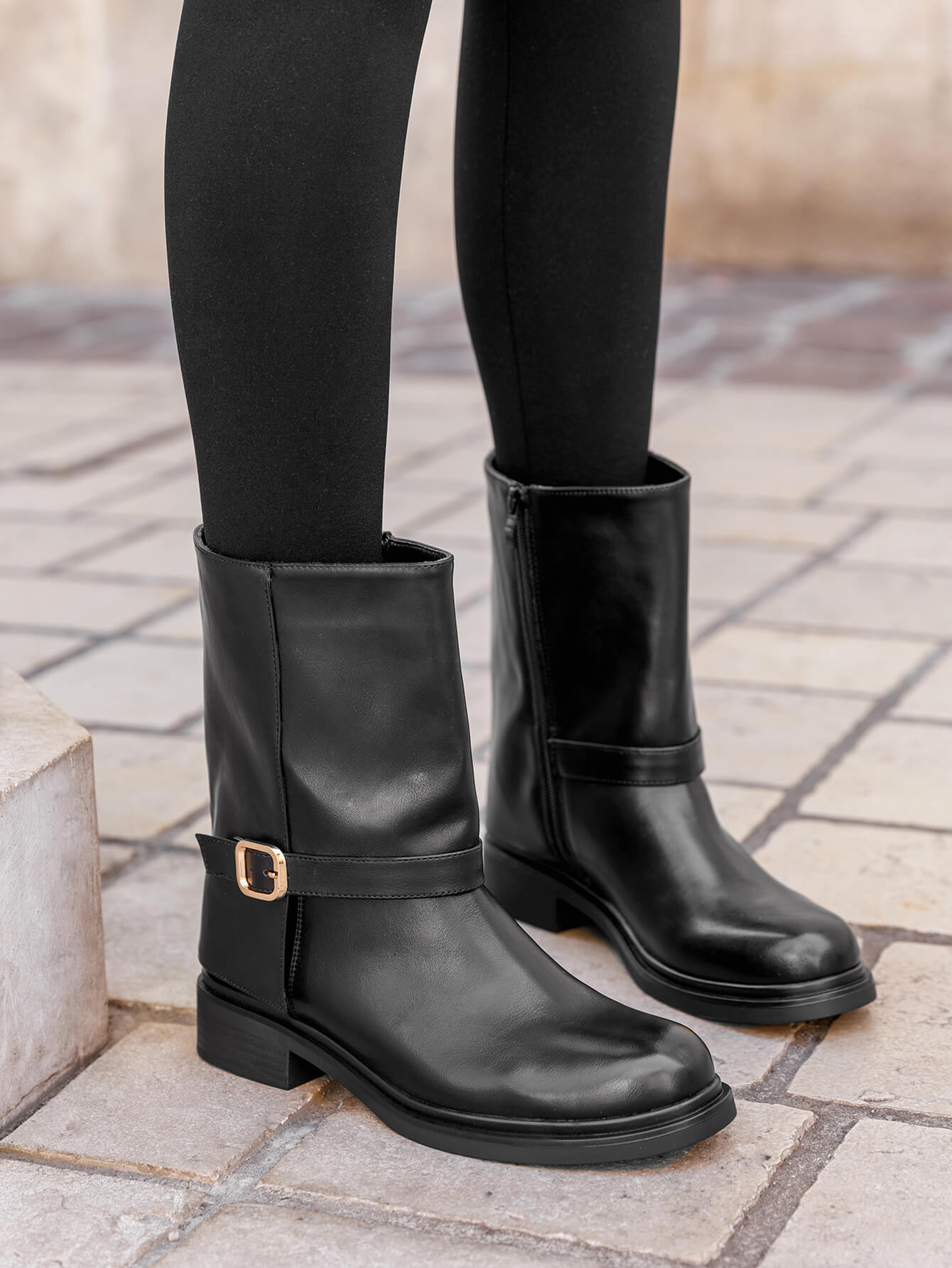 Bottine - simili cuir - noir / ref : AS197