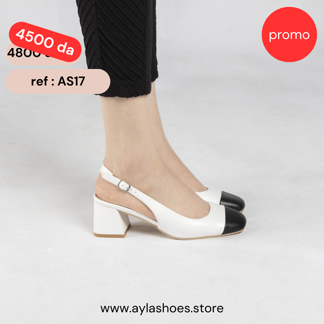 Escarpin A Talon Carré - Blanc & Noir / AS17
