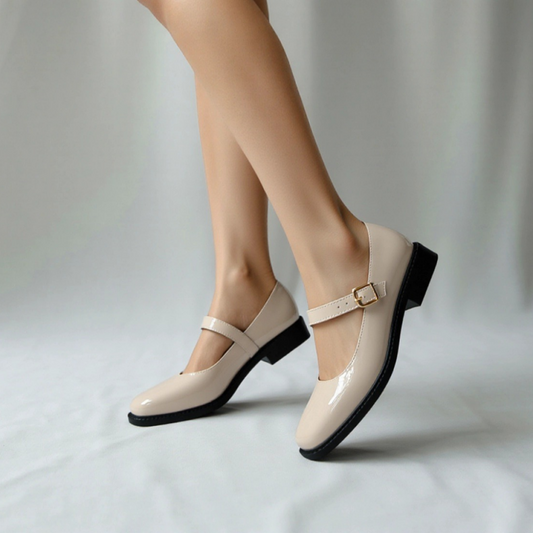 Mary jane a ceinture - vernis -  Beige / AS124