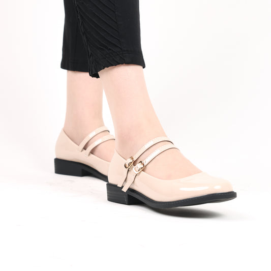 Mary jane à double ceintures - vernis - beige / AS126