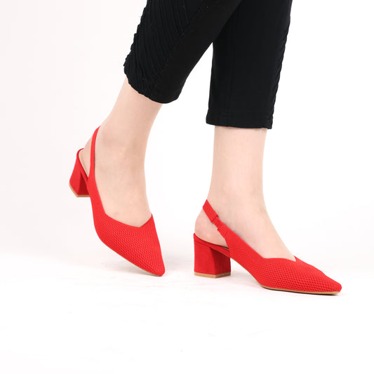 Escarpin À Talon Carré - Rouge / AS106