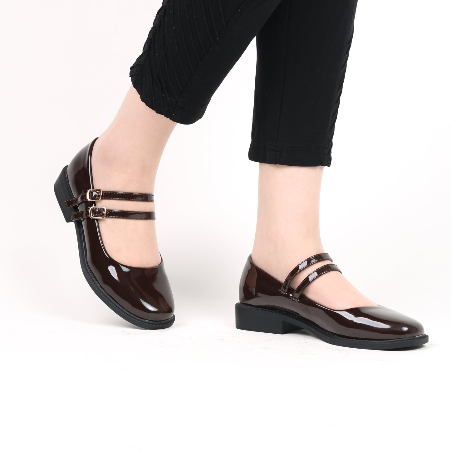 Mary jane à double ceintures - vernis - brown / AS125