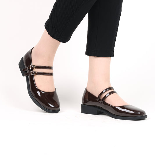 Mary jane à double ceintures - vernis - brown / AS125