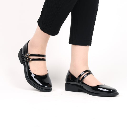 Mary jane à double ceintures - vernis - noir / AS45