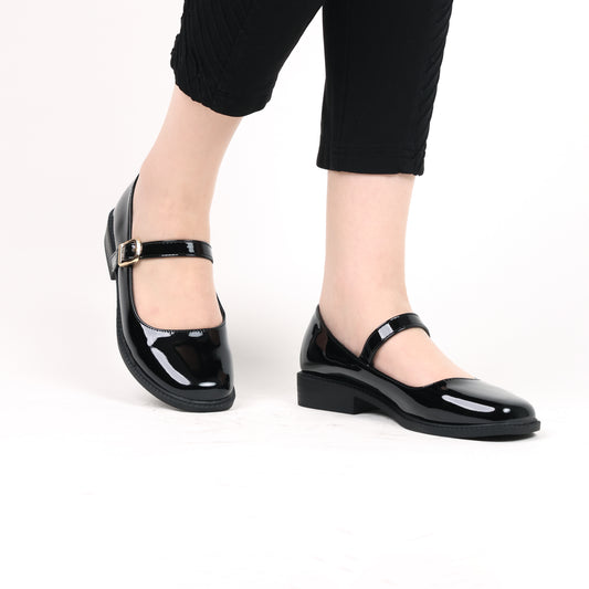 Mary jane à ceinture - vernis - noir / AS122