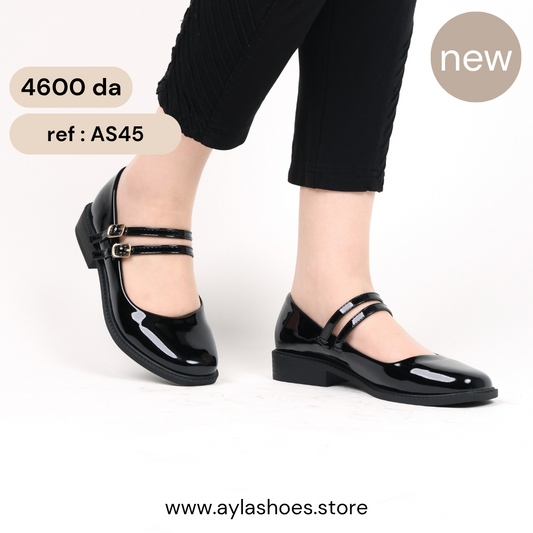 Mary jane à double ceintures - vernis - noir / AS45